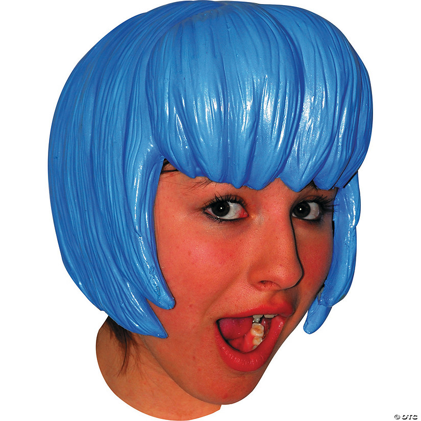 A blue, latex anime-style wig from orientaltrading.com