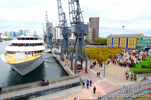 The outside terrace at Excel at cosplay MCM Comic Con