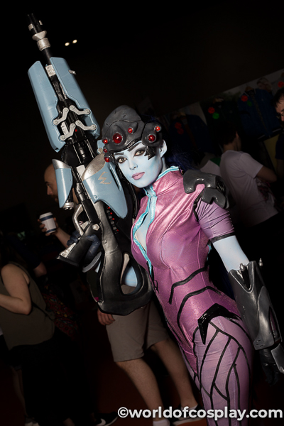 Cosplayer with laser rifle