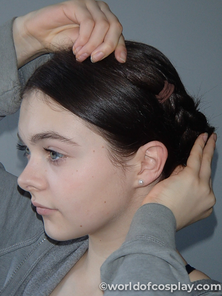 Hiding long hair under a wig guide