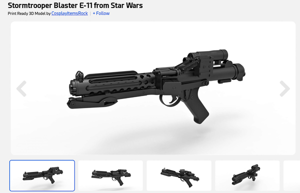 renderhub.com sells 3D printer plans for the Star Wars Blasters.