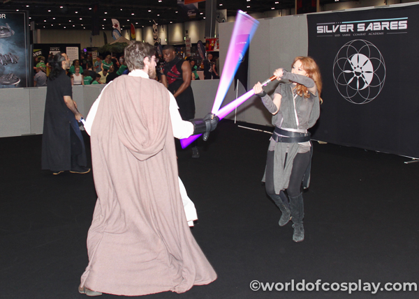 A larping training session, run by Silver Sabres at MCM Comic Con, London.