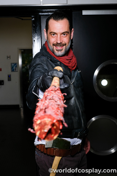 Eeny meeny miny moe! The awesome @thenotoriousnegan and Lucille at MCM Birmingham Comic Con March 2017. ©lezanophoto/worldofcosplay.com